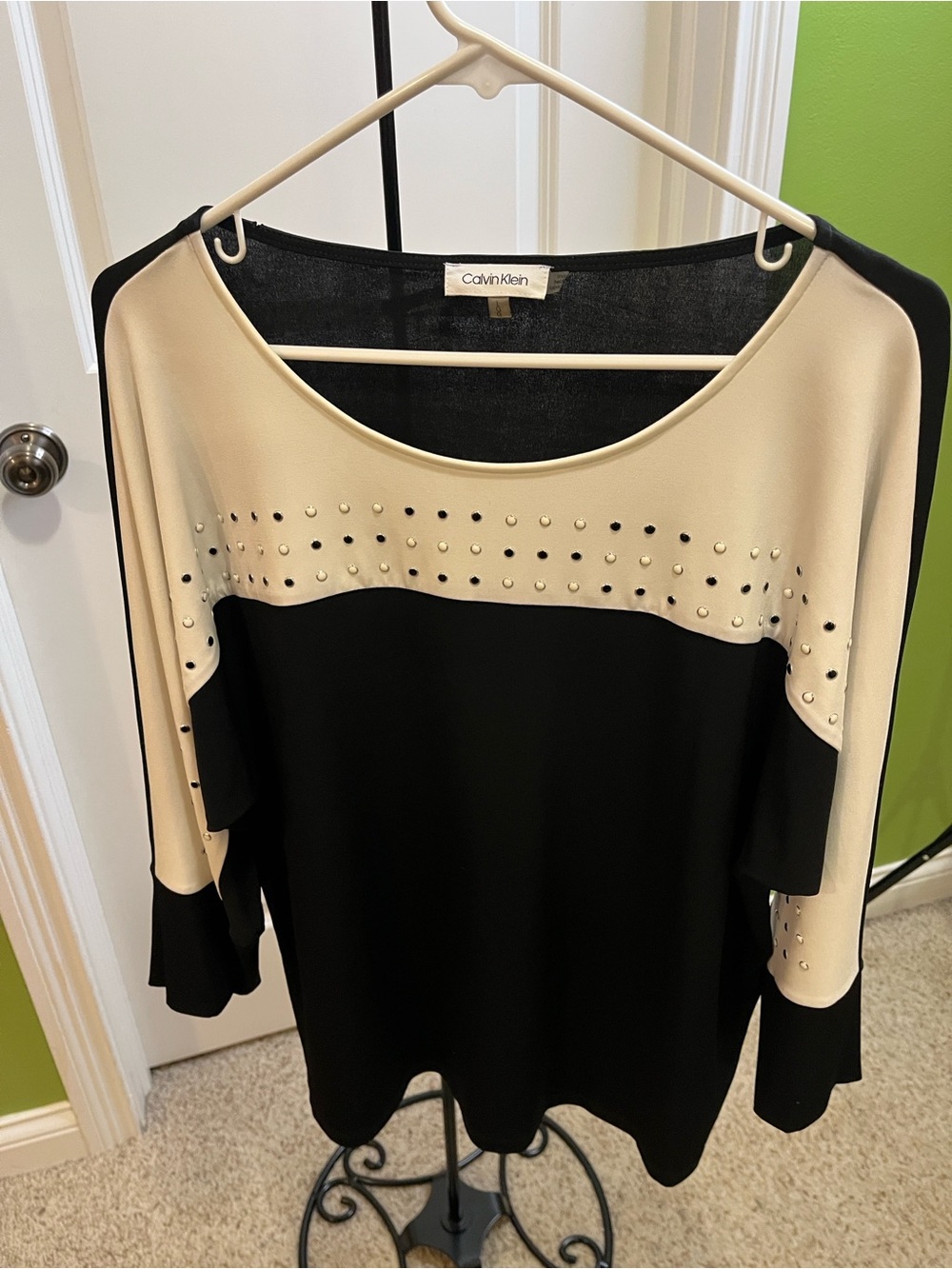 EUC Calvin Klein Black and White Studded Women's Top Size L